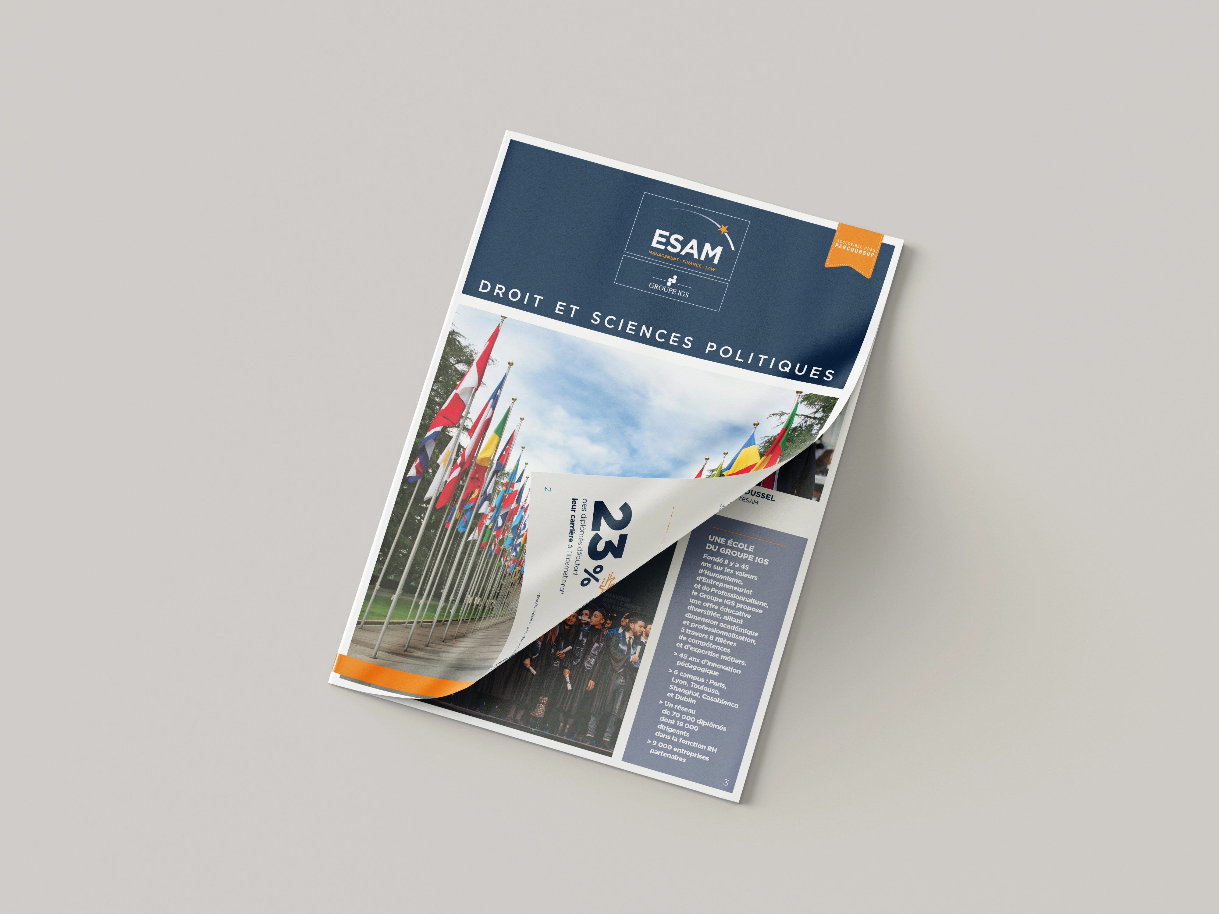 Brochure ESAM, présentation de la formation Droit et Sciences Politiques.